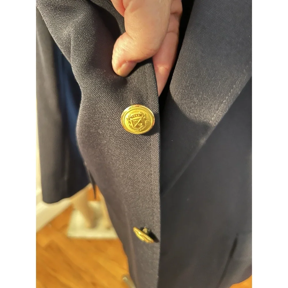 Vtg Raquet Club Navy Gold Crest Button Sports Coat Jacket Sz 44 Wimbledon USA
